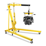 Garvee 2-Ton Hydraulic Engine Hoist Crane, 4400 lbs Folding Heavy-Duty Cherry Picker with Lever, 6 Locking Wheels, and 4 Boom Positions for Truck/SUV Engines, Garage, Workshop, and Industrial Lifting, Yellow - Yellow