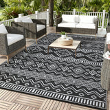 Garvee Black & White Geometric Outdoor Rug - Waterproof, UV Resistant Patio Mat, Easy Clean, Lightweight, Durable, Non-Shedding, 10x14ft - Black & White