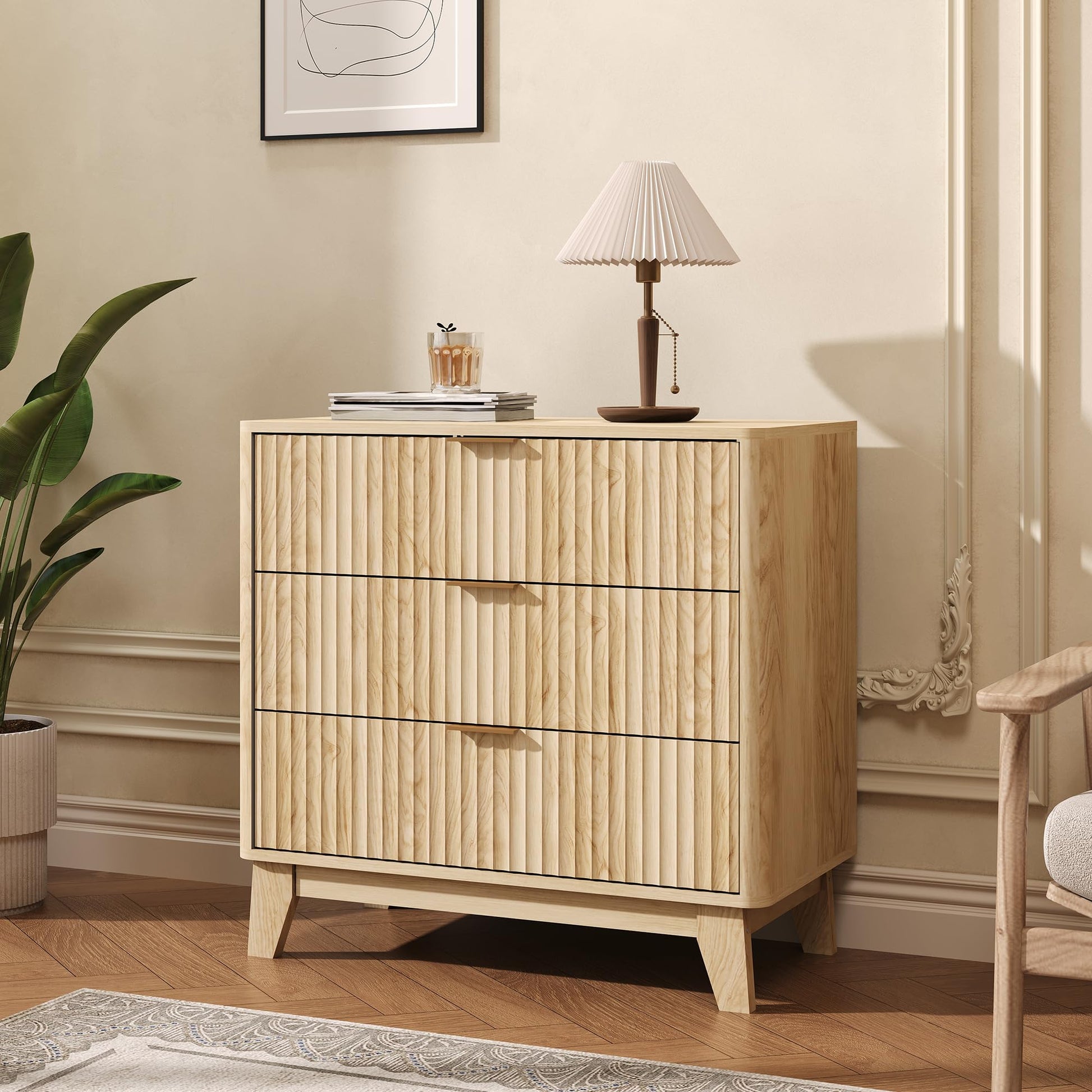Garvee Fluted Night Stand 3 Drawer Dresser 27