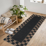 Garvee 2' x 6' Living Room Rug, Checkered Non-Slip Washable Rug, Large Bedroom Rug with Classic Neutral Geometric Pattern, Suitable for Living Rooms, Dining Rooms, and Offices ,Black/Brown - Black/Brown