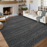 Garvee 8' × 10' Chevron Area Rug, Machine Washable Non-Slip Low-Pile Soft Rug for Living Room, Bedroom & Dining Room, Black/Gray - Black/Gray