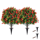 Garvee 2Pack Artificial Boxwood Rose Head Topiary Balls with Ground Spikes, 24 Inch UV Resistant Fake Shrubs Bushes for Outdoor Indoor Garden Porch Decor, Green & Red