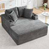 Garvee 64" Oversized Chaise Lounge Chair, Upholstered Boneless Sofa Bed with Throw Pillows, Cup Holders and Armrests, Comfy Corduroy Sleeper Couch for Apartments, Living Room, Bedroom, Gray - Boneless | Gray