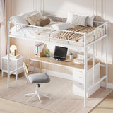 Garvee Loft Bed Twin Size for Teens & Adults, Metal Loft Frame with Safety Guardrail & Flat Ladder Rung, Heavy Duty Steel Slats, Space Saving Design, No Box Spring, White - White