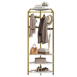 Garvee Gold Corner Coat Rack Hall Tree with 12 Hooks & Shoe Bench, Metal Frame & Wood Shelves, Anti-Tip Feet, 3-Tier Storage, Entryway Organizer - Gold