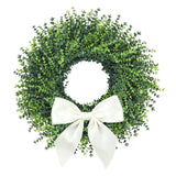 Garvee 20 Inch Artificial Boxwood & Eucalyptus Wreath for Front Door - Realistic Greenery, Weather-Resistant All-Season Indoor/Outdoor - Detachable White Bow - Entryway, Wedding & Party Decor - White