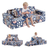 Garvee Glow-in-the-Dark Modular Kids Sofa - Soft Flannel Foam Furniture for Toddlers - Convertible Play Couch for Playroom or Kids Room - Green - Luminous Football - Blue - Luminous Football