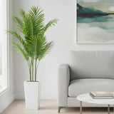 Garvee 4.8FT Artificial Palm Tree, Tall Faux Plants Indoor Tropical Areca with White Planter and Lifelike Leaves, Fake Potted Trees for Living Room Bedroom Home Office Outdoor Porch Decor