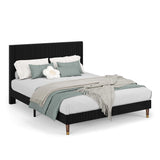 Garvee Queen Bed Frame with Headboard, Corduroy Upholstered Platform Bed with Wooden Slats Support - No Box Spring Needed & Noise Free, Easy Assembly, for Bedroom Apartment, Black - Black
