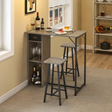 Garvee Bar Table and Chair Set 2-Person Bistro Dining Compact Storage MDF Top Steel Frame Gray for Small Spaces
