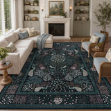 Garvee 9' x 12' Blue Green Peacock Forest Botanical Area Rug, Washable Polyester Non-Slip Low-Pile Carpet for Living Room, Bedroom and Dining Room - Green