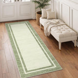 Garvee 2' × 6' Modern Bordered Runner Rug, Machine Washable Non-Slip Low-Pile Soft Rug for Hallway, Kitchen & Entryway, Green - Green