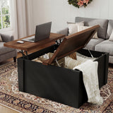 Garvee Modern Lift Top Coffee Table – 31.5" Square Center Table with Dual turn-Top, Adjustable Gas Strut, Hidden Storage – Space-Saving Living Room Furniture – Black + Walnut Tabletop - Black+Walnut