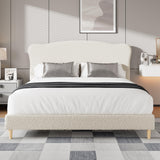 Garvee Queen Size Upholstered Platform Bed Frame - Soft Crown Headboard, Noise-Free Heavy Duty Wooden Slats, Low Profile, Safe Rounded Corners, No Box Spring Needed, Easy Assembly - OffWhiteStyle, QUEEN size - Beige
