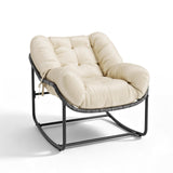 Garvee Outdoor Papasan Rocking Chair, Oversized Egg-Shaped Papasan Rocker with Cushion, Indoor & Outdoor,330 LBS Capacity, Patio Rocking Chair for Patio, Garden, Living Room, Beige - Beige