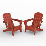 Garvee Adirondack Chairs for Fire Pit and Garden, 2-Pack Folding HDPE Patio Chairs with Cup Holders and Embossed Wood Grain, Red
