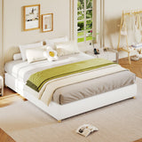 Garvee King Size Cloud Bed Frame,  Low Bed Frame Without Headboard, Corduroy Upholstered Low Platform Bed with Solid Wood Legs, No Box Spring Required, Quiet and Easy Assembly, Beige - White