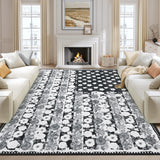 Garvee 9' x 12' Vintage Boho Floral Area Rug, Machine Washable Non-Slip Low-Pile Soft Rug for Living Room, Bedroom & Dining Room, Black/Gray - Black/Gray