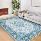 Garvee 10' x 13' Green Traditional Oriental Floral Area Rug, Washable Non-Slip Low-Pile Carpet for Living Room, Bedroom and Dining Room - Green
