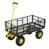 Garvee Steel Garden Dump Cart for Backyard & Farm, 900 lbs Utility Wagon with Removable Sides, 180° Swivel Handle and 10 in Tires, Yellow - Black