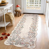 Garvee Scalloped Botanical Area Rug - Washable Non-Slip Low Pile Carpet, Soft Collapsible Accent for Hallway, Kitchen, Bedroom, Bathroom, Farmhouse Decor, Beige, 2x6ft - Beige