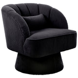 Garvee Modern Swivel Barrel Accent Chair – Velvet Upholstered Lounge Armchair with Striped Backrest, Soft Cushion, 360° Rotation – Comfortable Seating for Living Room, Bedroom, Small Spaces – Corduroy | Black - Black