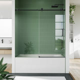 Garvee Frameless Sliding Shower Door – 60 x 59 Inch, 8mm Tempered Glass, Easy-Clean, Matte Black & Stainless Steel, Modern Waterproof Bathroom Tub Enclosure – Color: 60*59*8mm tempered glass, elegant black - Matte Black  (Tub Sliding Door)