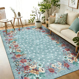 Garvee Washable Floral Area Rug for Living Room, Bedroom, or Dining Room - Low-Pile Non-Slip Carpet - Light Green, 5x7ft - Green