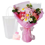 Garvee Handmade Crochet Carnation Bouquet – Everlasting Faux Flowers for Home Decor – Thoughtful Gift for Mother's Day, Birthday, Graduation – Includes Gift Bag & Card – Pink Medium Carnation