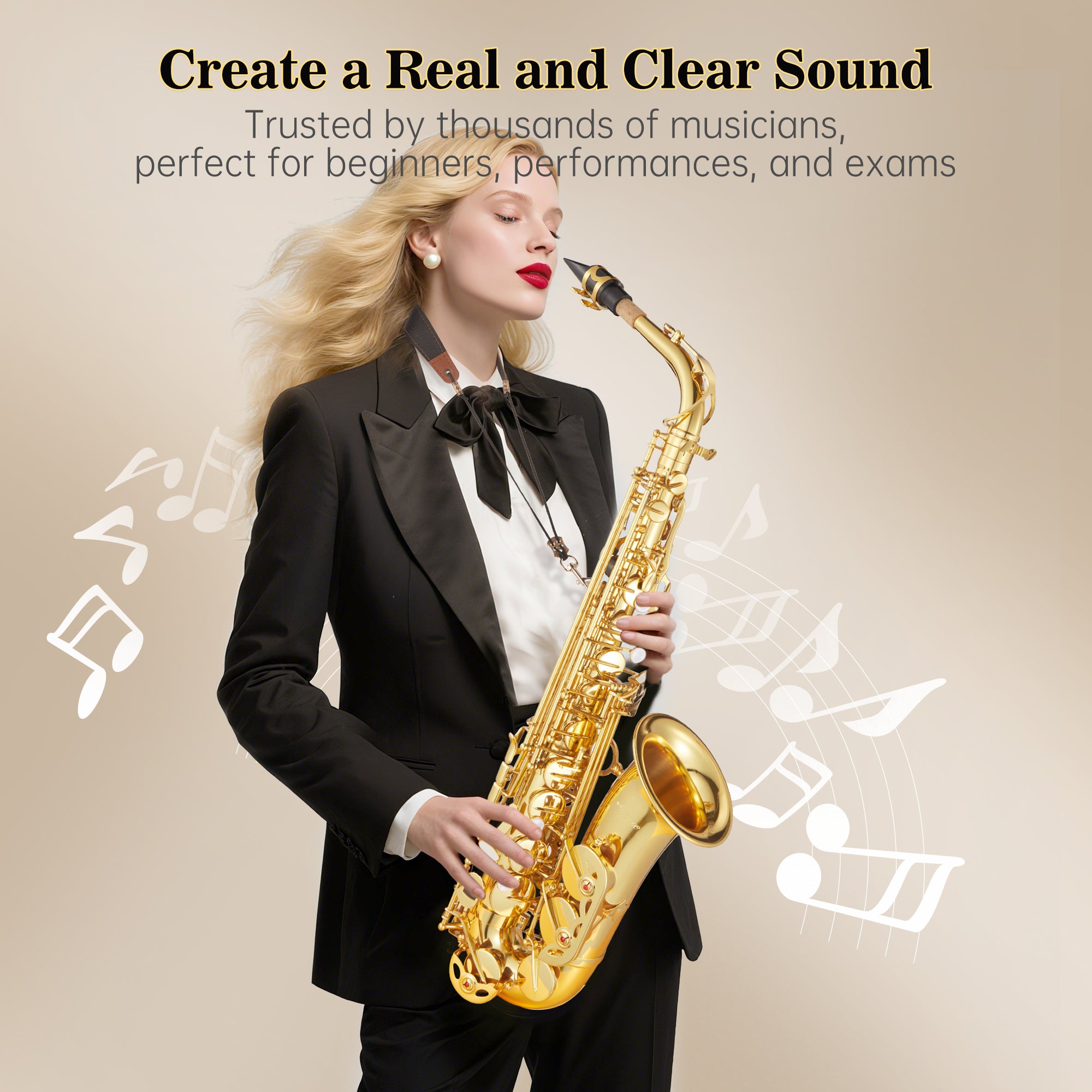Garvee Eb Alto Saxophone Black Gold Keys Gold Lacquer Beginner Kit