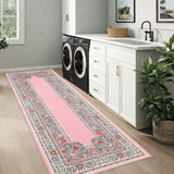 Garvee 2' x 6' Vintage Boho Floral Runner Rug, Machine Washable Non-Slip Low-Pile Soft Rug for Hallway, Kitchen, Entryway & Bedroom, Pink - Pink
