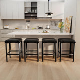 Garvee 24" Bar Stools Set of 4 with Footrest, Counter Height Backless Barstools with Metal Frame, Upholstered PU Leather Seats, Modern Kitchen Stools for Island, Home Bar, Dining Room, Black