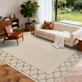Garvee Washable Contract Area Rug Non Slip, Linen-Like Boho Carpet for Living Room, Spring Summer Low Pile Floor Mat for Bedroom Nursery - Beige