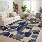 Garvee 5' × 7' Arch Geometric Area Rug, Soft Washable Jute-Look Polyester Carpet for Living Room, Bedroom and Dining Room, Blue