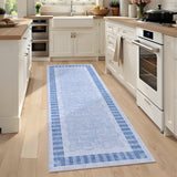 Garvee 2' x 6' Light Blue Modern Neutral Abstract Runner Rug, Washable Polyester Non-Slip Low-Pile Carpet for Hallway, Kitchen, Entryway and Bedroom - Blue