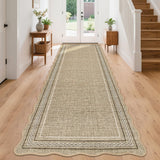 Garvee 2' × 8' Modern Scalloped Border Runner Rug, Machine Washable Non-Slip Low-Pile Rug for Hallway, Kitchen & Entryway, Jute Color - Jute Color