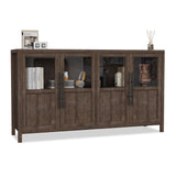 Garvee Sideboard Buffet Cabinet with 4 Glass Doors, 55" Buffet Table Coffee Bar Wine Bar Display Cabinet for Kitchen Dining Room, Living Room (Brown, Glass with 4 Doors)