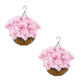 Garvee Artificial Geranium & Bougainvillea Hanging Baskets – 2 Pack, 12 Faux Flower Stems, Brown Eco-Friendly Basket, Realistic Silk Floral Arrangement, Weather-Resistant, Indoor Outdoor Porch, Patio, Garden – Pink