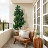 Garvee Lifelike Fiddle Leaf Fig Artificial Tree – Realistic Faux Ficus Lyrata Floor Plant with 141 Leaves – Decorative Indoor Greenery for Home or Office, Easy Assembly, Housewarming Gift – White Flower Stone, 210cm - With White Planter