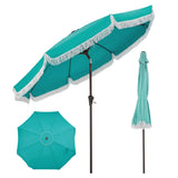 Garvee 10FT Fringe Patio Umbrella with Crank Handle, Push Button Tilt for Sun Shade, 8 Fiberglass Ribs, 1.5"d Premium Steel Pole, Outdoor Large Tassel Umbrella for Patio Beach Pool Backyard, Lake Blue - Lake Blue