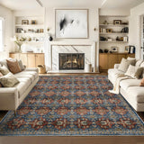 Garvee Boho Area Rug - Soft Washable Printed Floral Rug, Low Pile Non Shedding Non Slip Rug, Indoor Foldable Vintage Rug Carpet - Blue