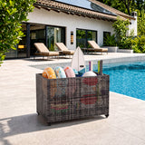 Garvee Pool Float Storage Bin 45" × 24" × 30", 150 lb PE Rattan Outdoor Organizer with Mesh Sides, 4 Locking Wheels for Pool Toys & Noodles, Gray
