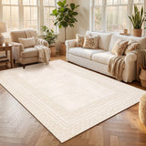 Garvee 5' x 7' Modern Geometric Non-Slip, Machine-Washable, Soft Faux Cashmere Aesthetic Area Rug- Bedrooms and Entryways, Beige - Beige