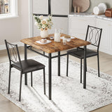 Garvee Farmhouse Dining Table Chairs Set with 2 Upholstered High-Back Chairs and Wood Table for Dining Room, Rustic Brown - Rustic Brown