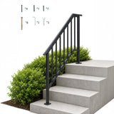 Garvee Heavy Duty Adjustable Wrought Iron Stair Handrail Kit with Balusters – Non-Slip Safety Railing for 3-4 Outdoor Steps – Easy DIY Install for Porch, Deck, Concrete, or Wood Stairs – 4-step - 1 piece
