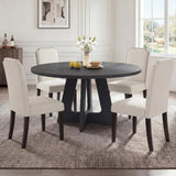 Garvee 5-Piece Round Dining Table Set – 47.24'' Modern Space-Saving Kitchen & Dining Furniture – Set with 4 Upholstered Chairs – Great for Apartment, Small Spaces, and Dining Room – Black & Beige - Black+Beige