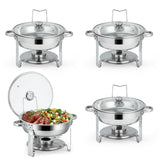 Garvee 4 Pack 6QT Round Chafing Dishes Set – Stainless Steel Buffet Food Warmers with Glass & Silver Lids – Perfect for Parties, Catering, Events, Dinners – 2+2 Silver Glass Round Lid