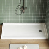 Garvee 60x32 Inch Non-Slip Shower Base – Right Drain, Acrylic & Fiberglass Pan, Easy Install, Low Threshold, CUPC/Certified Safety Association Certified, Removable Stainless Steel Round Cover, White – 60*32”+stainless steel round cover, right drain hole - White-Acrylic, Right Drain