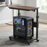 Garvee Adjustable Height Rolling Computer Stand, 2-Tier Mobile CPU Tower & Printer Cart - Wood Top/Metal Frame - Wheels - Under Desk PC Holder, Brown - Brown