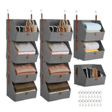 Garvee Hanging Closet Organizer 4 Tier, Non-Woven Fabric Storage Shelves with Collapsible Baskets, Space-Saving Hanging Organizer for Bedroom, Dorm, RV, Beige/Grey, 2 Pack